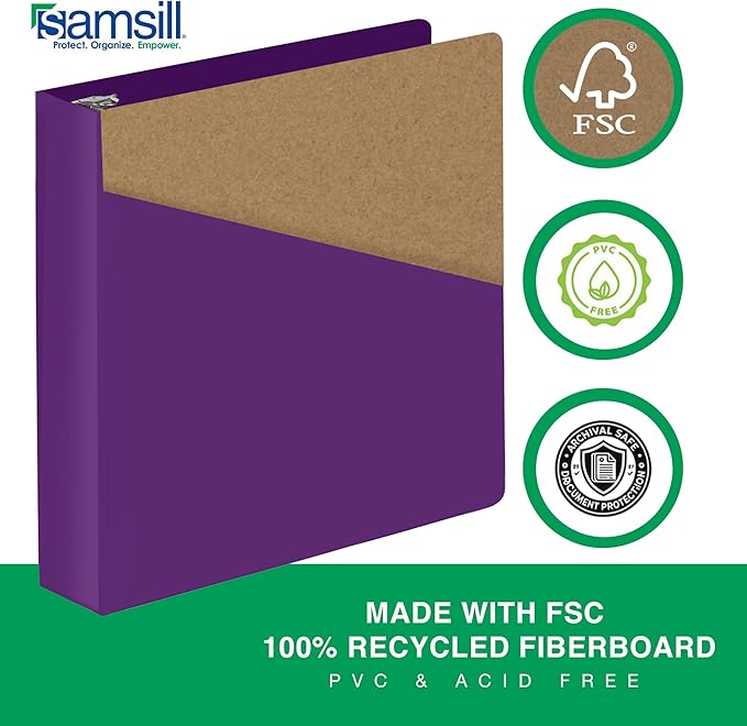 Samsill Durable 2 Inch Binder, Made in The USA, D Ring Binder, Customizable Clear View Cover, Plum Purple, Holds 475 Pages