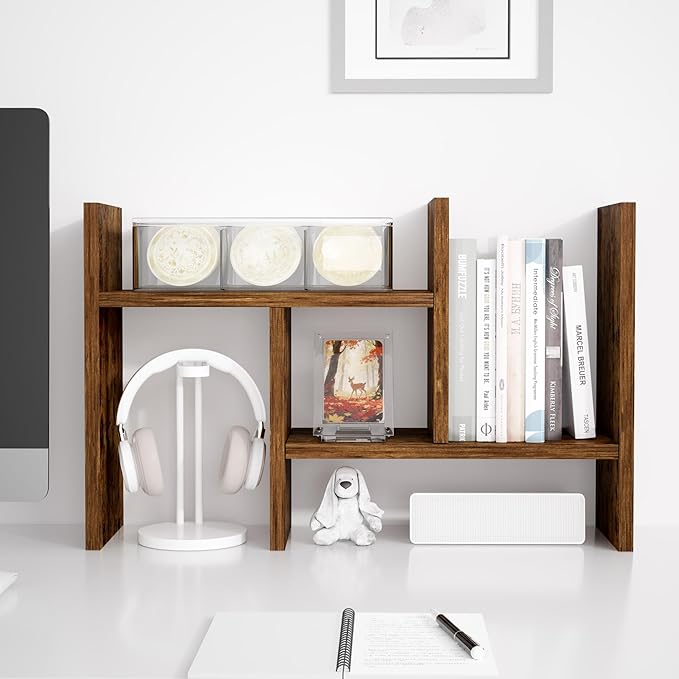 Jerry & Maggie Desktop Organizer Office Storage Rack Adjustable Wood Display Shelf Free Style Double H, Multi-Functional Mini Bookshelf for Desk Natural Stand (Natural Wood Tone)