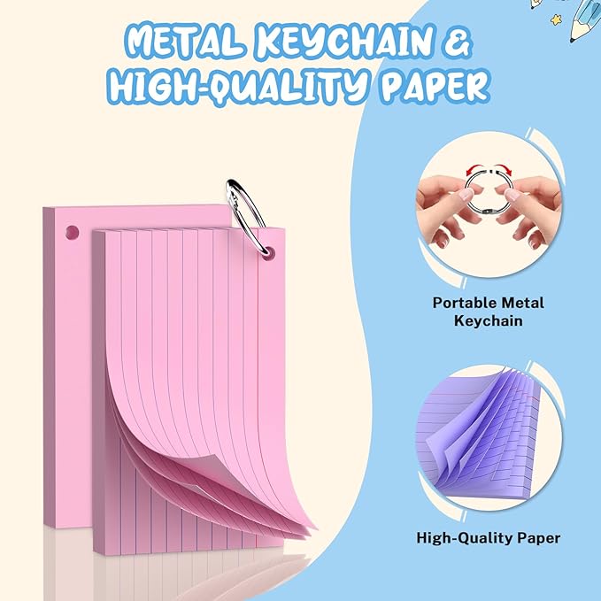 600 Pcs Index Cards 3x5, Colored Index Cards With Ring, 6 Colors Flash Cards with Rings, Flashcards for Studying, Heavy Bright Note Cards 3 x 5, Colored Notecards 3x5 Lined for Office, Home, School