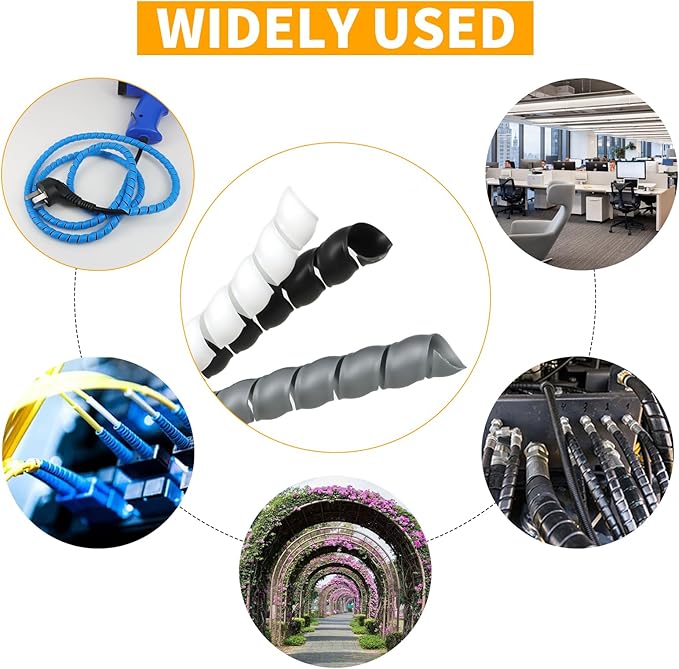 Spiral Wire Wrap, 9.84ft, 16.4ft, 33ft Spiral Cable Wrap Sleeve Hose for Computer, Power, Audio & Video Cords Stop Cord Tangle and Detangler (Black, 14mm (9/16")-16.4ft)