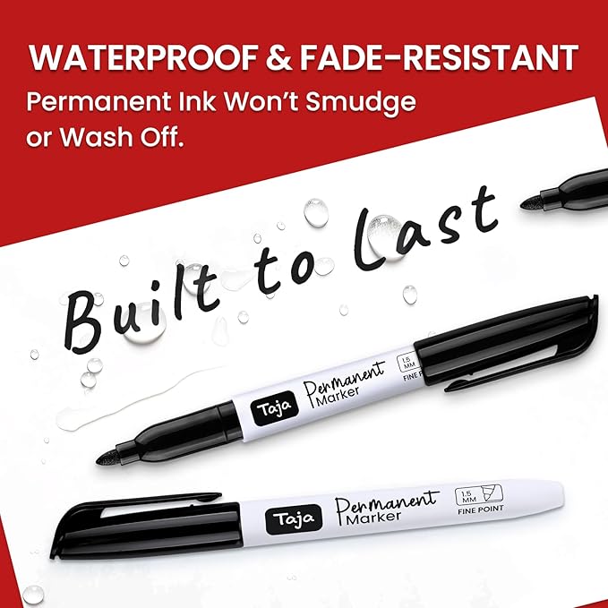 Permanent Markers Fine Tip, 30 Pack Black Quick-Drying and Fade-Resistant Permanent Markers Bulk Set for Writing and Drawing on Wood, Plastic, Metal, Glass, Stone, Ideal for Office School Supplies