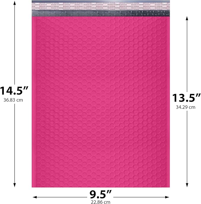 Hot Pink Large Poly Bubble Mailers 9.5x14.5 inch #4 | Self Seal Padded Envelopes Cushioned Bubble Mailer | Usable Size 9.5x13.5 | WaterProof | Lightweight mailing Shipping Bags | 200 Pack Bulk