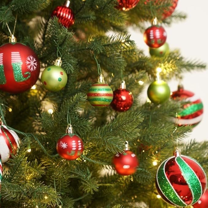 XmasExp 50ct Christmas Balls Ornaments for Tree - Red and Green Shatterproof Xmas Balls Set Mini 1.57 Inch Plastic Christmas Baubles for Holiday Party Decor