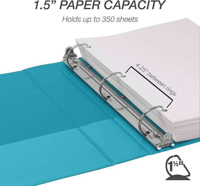 Samsill Durable 1.5 Inch Binder, Made in The USA, D Ring Binder, Customizable Clear View Cover, Sky Blue, Holds 350 Pages