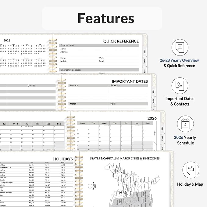 SUNEE Planner 2026 Weekly and Monthly, January 2026-December 2026, 8.5"x11", Tabs, Note Pages,Spiral Binding, Blue