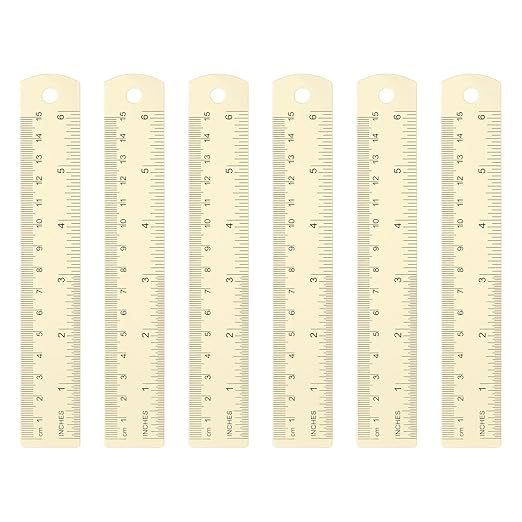 HARFINGTON 6pcs Metal Straight Ruler 15cm Metric SAE Aluminum Alloy Measuring Rulers Scale Tool with Hole for Measure Study Reading Classroom Office, White