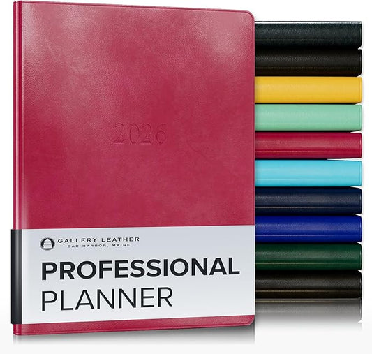 Gallery Leather Professional Weekly Monthly Planner 2026, Elegantly Bound Calendar Planner and Notebook with Stylish Gold-Gilded Page Edges, 12 Months - Acadia Wild Rose - 9 x 7 "