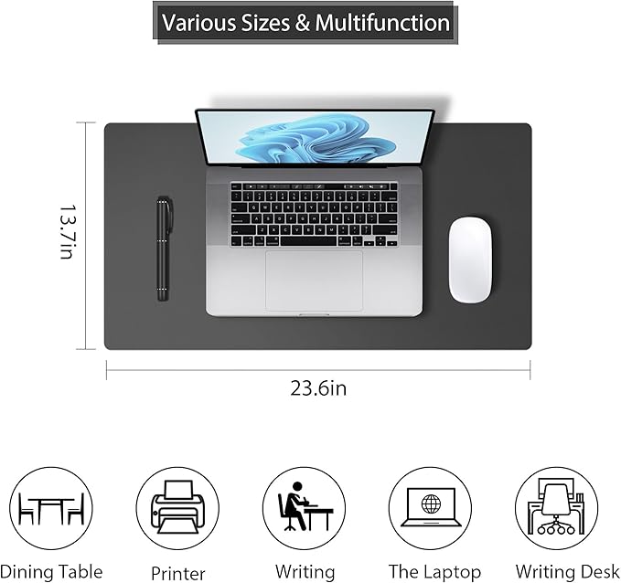 PU Leather Large Mouse Pad, Desk Pad Protector, Non-Slip Desk Mat for Home and Office, Waterproof Laptop Computer Desk Blotter for Keyboard and Mouse, Mouse Pads for Desk, Deep Grey (13.7''X23.6'')