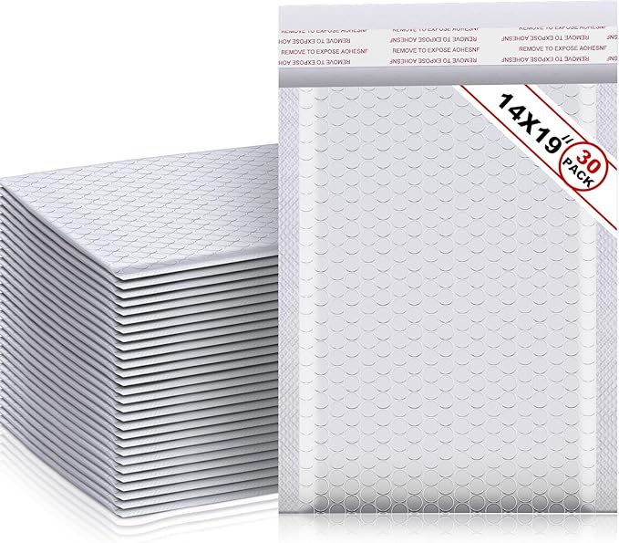 Henoyso 30 Pcs Extra Large Bubble Mailers 14 x 19 Inches Resealable Padded Envelopes Waterproof Shipping Bags Poly Padded Mailers Bulk for Mailing Packaging Small Business(White)