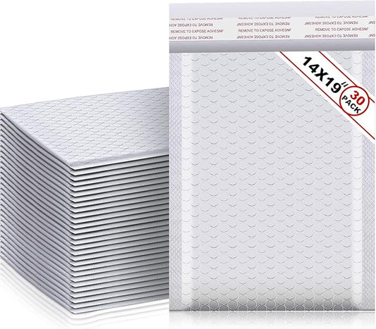 Henoyso 30 Pcs Extra Large Bubble Mailers 14 x 19 Inches Resealable Padded Envelopes Waterproof Shipping Bags Poly Padded Mailers Bulk for Mailing Packaging Small Business(White)