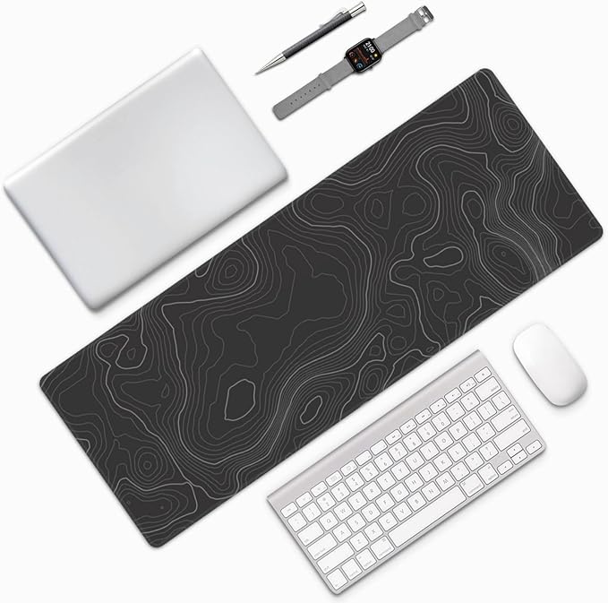 Topographic Contour Extended Big Mouse Pad Large,Gaming Mouse Pad Desk Pad,31.5×11.8 Inch Long Computer Keyboard Mouse Mat Mousepad with 3mm Non-Slip Base and Stitched Edge for Gaming and Office
