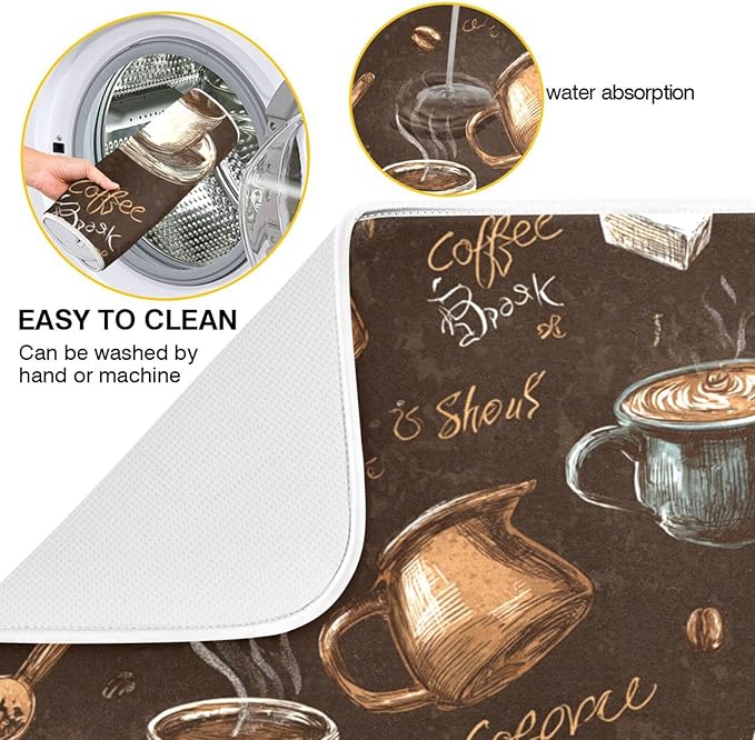 Coffee Beans Dish Drying Mat for Kitchen Counter 18 x 24 Inch Absorbent Microfiber Dry Dishes Mats Drainer Mat Dish Drying Pad for Countertops