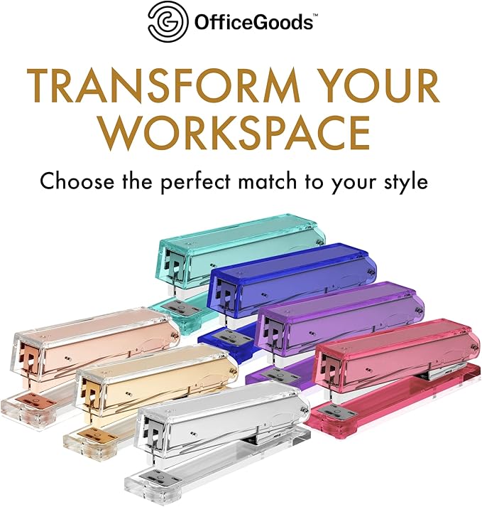 OfficeGoods Acrylic Stapler – Aesthetic & Durable Gold Desk Staple for Modern Office – Stylish & Compact Office Supplies for Women & Men