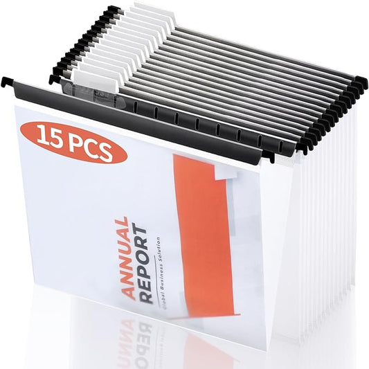 15 Pieces Clear Hanging File Folders Letter Size with Tabs and Inserts Poly Hanging Document Folder 9.5x11inch Filing Cabinet Folders Hanging Hanging Paper Folder for File Cabinet Medical Charts