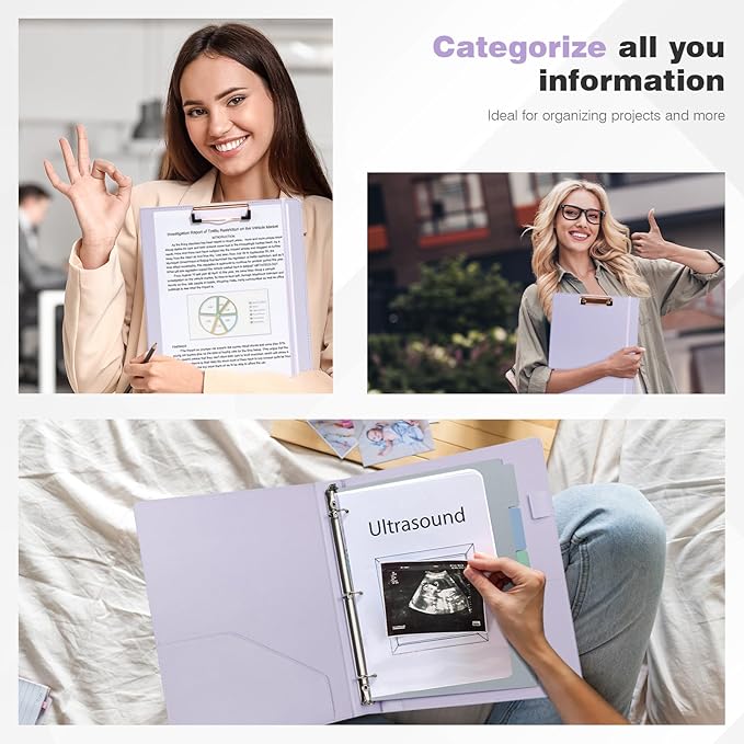 Ospelelf 3 Ring Binder 1 Inch Vintage Hardcover, Leather Organizer for Letter Size, Professional Clipboard with Dividers and Tabs, Purple