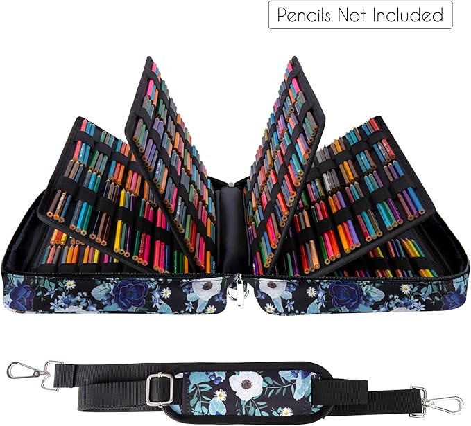 YOUSHARES Big Capacity Colored Pencil Case - 480 Slots large Pen Case Organizer with Multilayer Holder for Prismacolor Colored Pencils & Gel Pen (Silver Lotus)