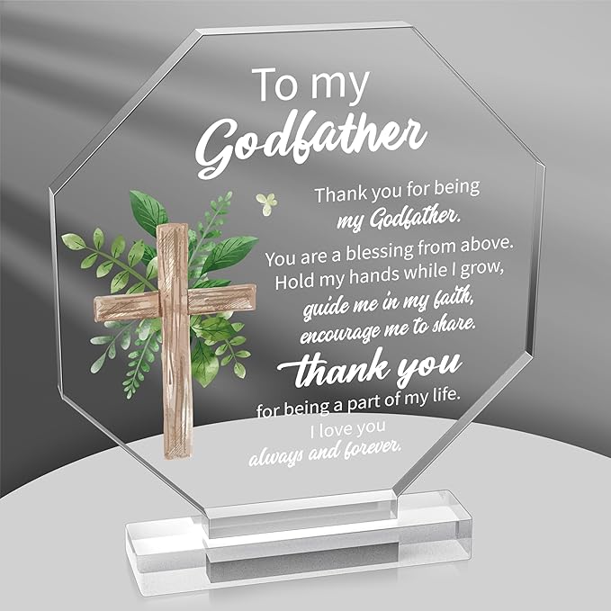 Yopyame Acrylic Gift for Godfather - Godfather Gifts from Godchild for Men Thank You for Being My Godfathers Acrylic Plaque Office Table Decor Birthday Christmas Keepsake Paperweight for Godfathers