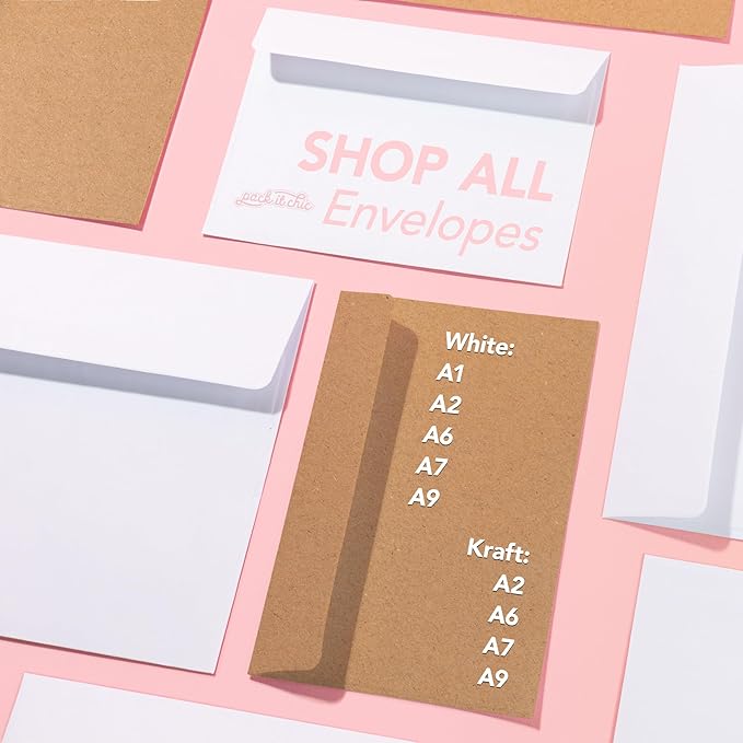 Pack It Chic - A7 White Envelopes 5 1/4" X 7 1/4" (1000 Count) Self Seal Envelopes for Wedding Invitations, Save the Date Cards, Graduation, Baby Shower, Photos, Greeting Cards, Mailings