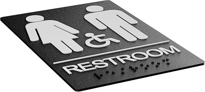 ASSURED SIGNS Unisex Bathroom Signs, Restroom Sign For Business - For Unisex Men and Women - 10 Pack - 9" by 6" - ADA Compliant with Braille and Handicap Symbol - Strong Double-Sided Adhesives Included - Apply to Door or Wall