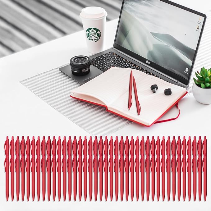 Aozora Pens Bulk,80 Pack Red Click Pens No Bleed,Wholesale Retractable Ballpoint Pens Medium Point,Smooth Ink Pens for Journaling School Office Supplies 1.0MM Red Ink