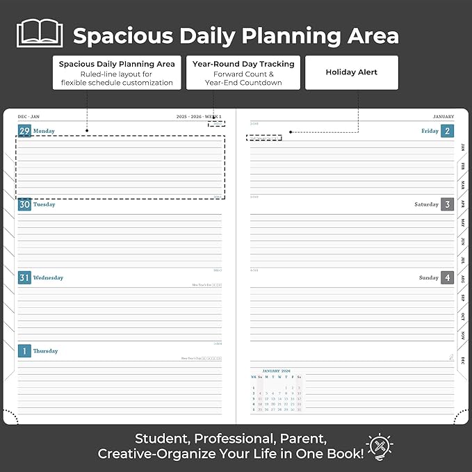 Weekly Monthly 2026 Planner (Jan.26-Dec.26),8.5"x6.5",12 Months Agenda Plan with Month Tabs & Pocket,Expenses/Note Pages, Appointment Book Calendar with Hardcover Vegan Leather Cover,Black