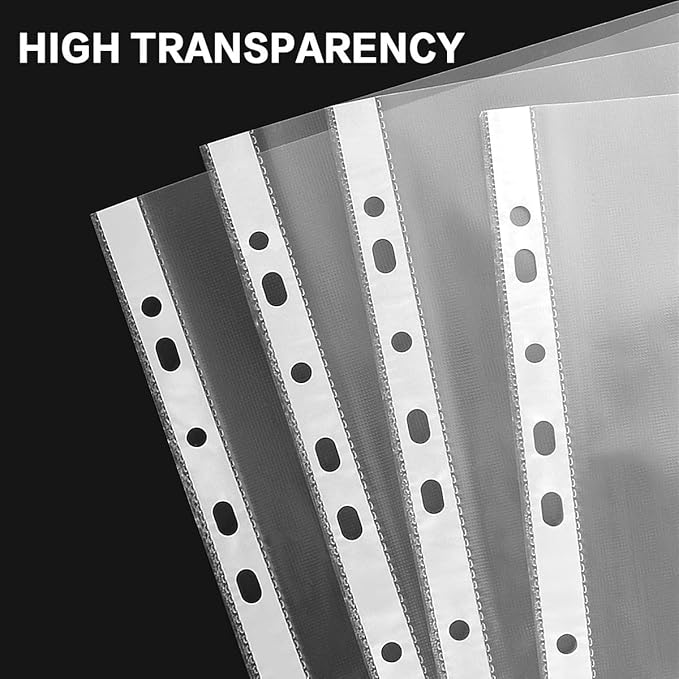 Sheet Protectors, HERKKA 200 Pack Upgrade Clear Plastic Page Protectors Sheet Reinforced 11-Hole Fit for 3 Ring Binder Fits Standard 8.5 x 11 Paper, 9.25 x 11.25 Top Loaded, Acid Free