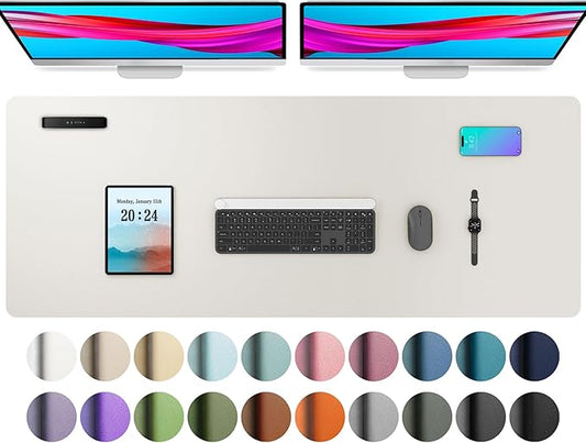 Aothia Leather Desk Pad Protector, Mouse Pad,Office Desk Mat, Non-Slip PU Leather Desk Blotter, Laptop Desk Pad, Waterproof Desk Writing Pad for Office and Home (48"x17", Off-White)