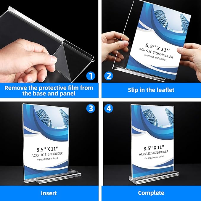 6 Pack Acrylic Sign Holder 8.5 x 11, Double-Sided Clear Sign Holder Plastic Stands for Display, T Shape Acrylic Table Sign Stands for Office Store Restaurants Wedding Party Decoration