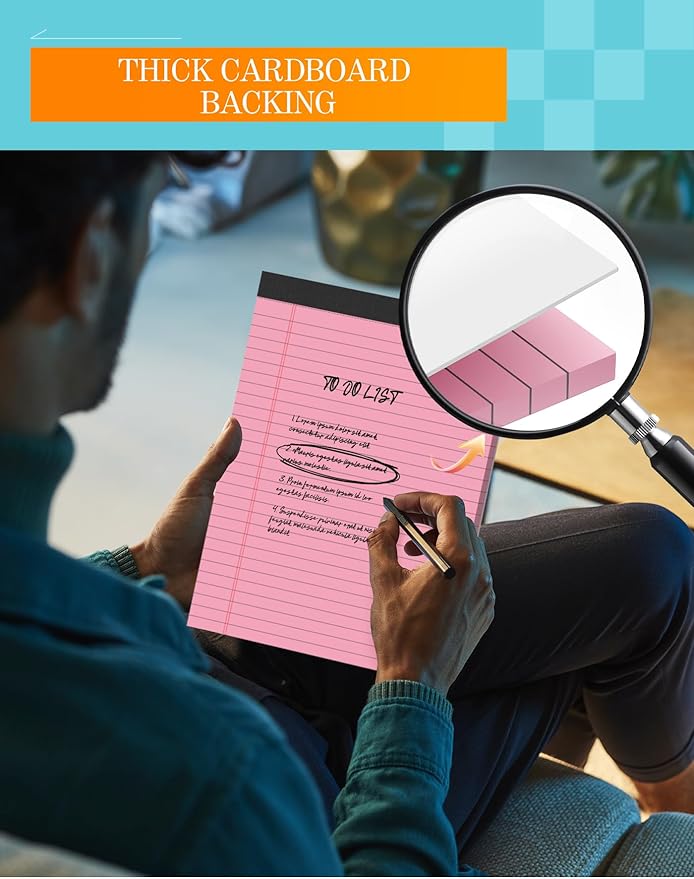 Colored Legal Pads 8.5 x 11, 6 Pack Writing Pads 8.5 x 11, Note Pads 8.5 x 11 College Ruled, Easy Tear-Off Colored Note Pads, 30 Sheets/Pack, Lined Paper Pads 8-1/2 x 11 for Office Supplies