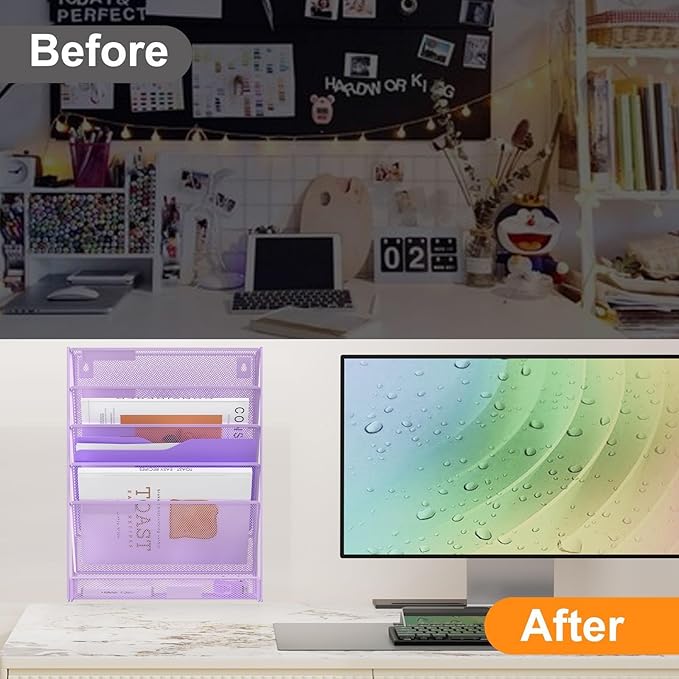 Kuntine.B Wall File Organizer Office Hanging Magazine Holder Wall File Organizer for Office Home (Purple, 6 Tier)