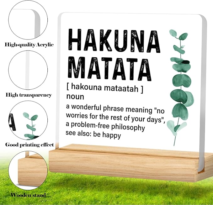 Inspirational Motivational Gifts for Men Women, Encouragement Gifts Hakuna Matata Definition Acrylic Desk Sign Decor
