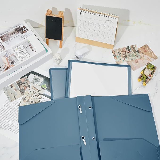 Henoyso 72 Pcs Plastic Folder with Clear Front Pocket and 3 Prong Plastic Folders with Card Slot Pocket Folders with Prongs for School Office (Navy Blue)