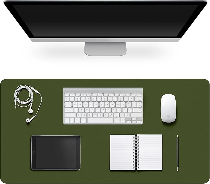 Leather Desk Pad Protector,Non-Slip Desk Pad,on-Slip PU Leather Large Mouse Pad,Easy Clean Desk Protecor Mat,Writing Pad for Office Work/Home/Decor(OliveGreen, 31.5" x 15.7")