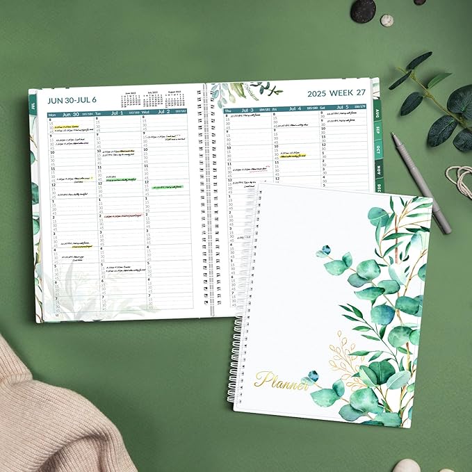 SUNEE 2025-2026 Appointment Book, Quarter-Hourly, Weekly & Monthly - from July 2025 to June 2026, 8.5"x11" Academic Planner, Flexible Cover, Note Pages, Bookmark, Spiral Binding, Leaves