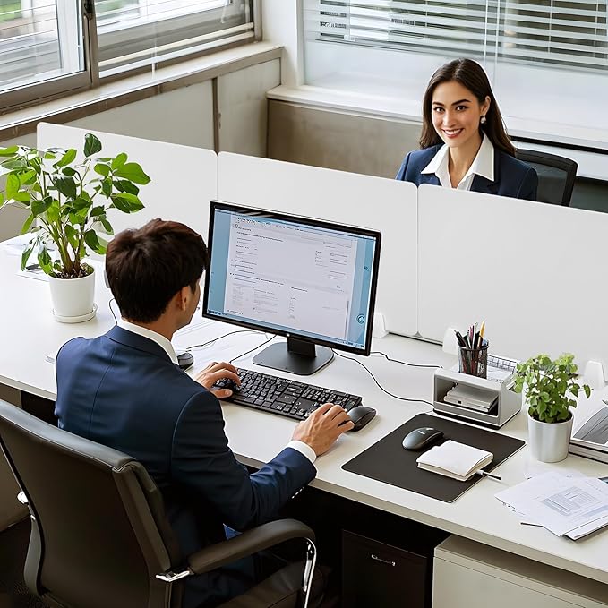 4PCS Desk Divider Office Partitions 23.6''x15.8'' Freestanding Desk Privacy Panel Protective Acrylic Partitions with Clips for Office School Call Center-Noise and Visual Guard