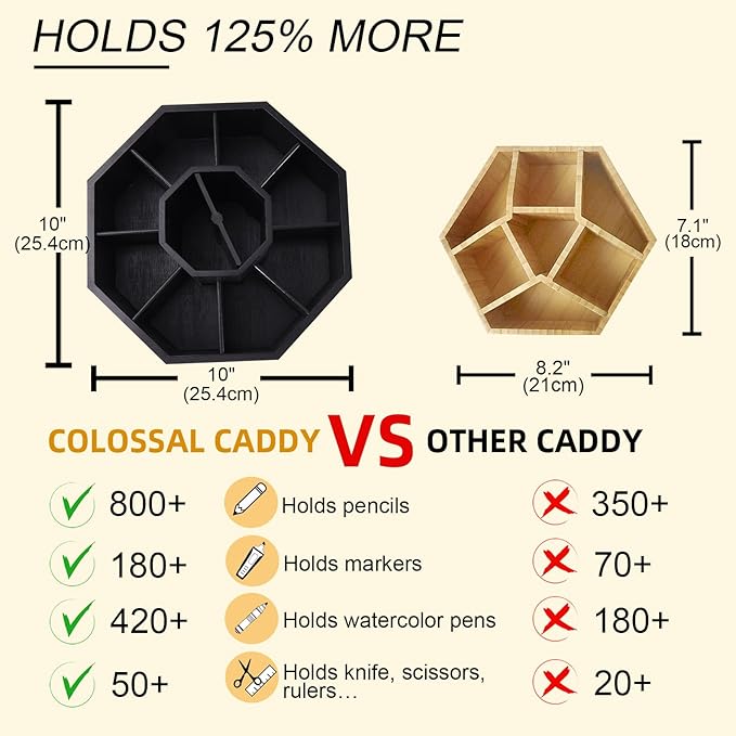 walowalo Bamboo Rotating Art Supply Organizer Holds 800+ Pencils Spinning Crayon Marker Pen Holder for Desk Brush Storage for Office School Classroom Organization Stationary Black (Larger Version)