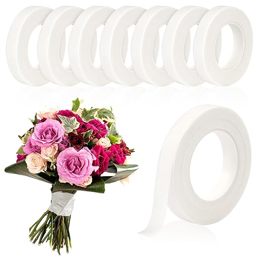 8 Rolls Floral Tape, 1/2" Wide Flower Tape, White Floral Tape for Fresh Flowers, Adhesive Florist Tape for Floral Crafts, Bouquet Floral Arranging Stem Wrapping, Wedding Bouquet, 30Yard