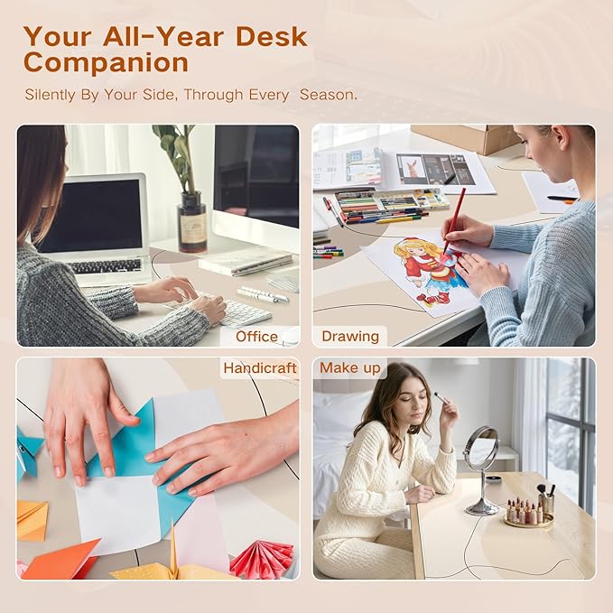 iCasso XXL Heated Desk Pad, Heated Mouse Pad Hand Warmer, Warm Desk Mat with 4 Heating Levels for Computer Keyboard, 35.4" x 15.7" Large Mousepad for Home Office Work (Brown Art)