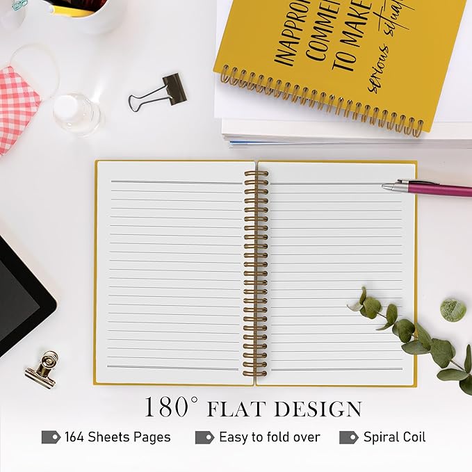 Funny Spiral Notebook for coworkers, Inappropriate Comments to Make in Serious Situations Journal Notebook, Funny Yellow Notebooks for School Work, Humor Office Supplies Gifts for Women, 5.5x8.3