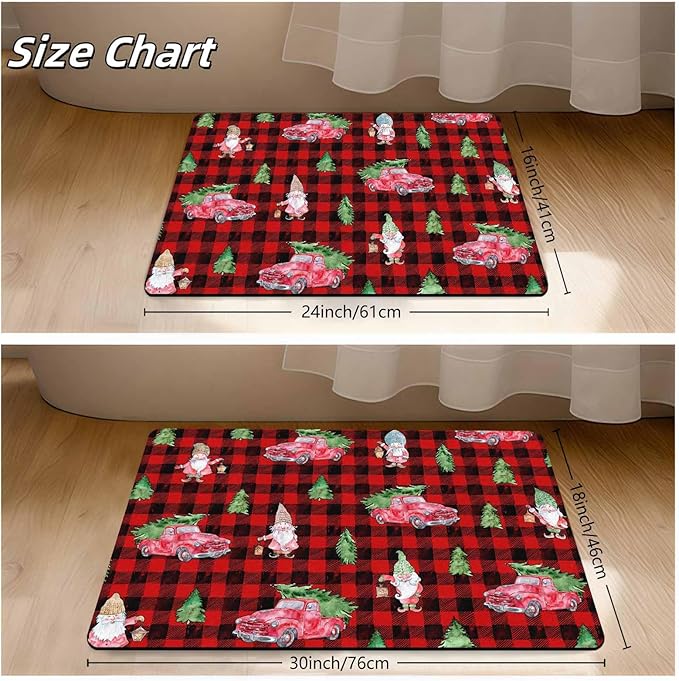 Christmas Front Door Mat Entryway Rug Buffalo Plaid Welcome Matt Front Porch Rugs Santa Claus Truck Doormat Outdoor Entrance Outdoor Rug Floor Mats, 18" x 30"Inch