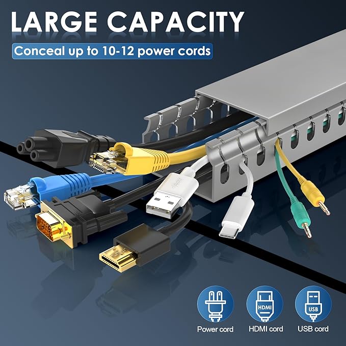 Alritz Cable Raceway Kit, 138(9x15.4) inch Open Slot Wiring Raceway Duct with Cover Cable Management System to Hide Under Desk/TV/Computer/Power Cords - 15.4 X 1.6 X 0.8 Inch(LWH) (Pack 9)