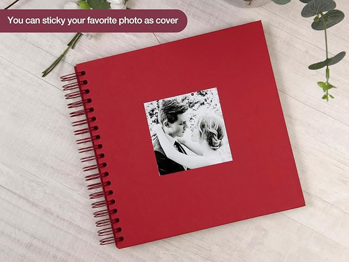 potricher 10 x 10 Inch DIY Scrapbook Photo Album 80 Pages Thick Kraft Blank Red Paper Memory Book for Wedding and Anniversary Family (Red, 10 Inch)