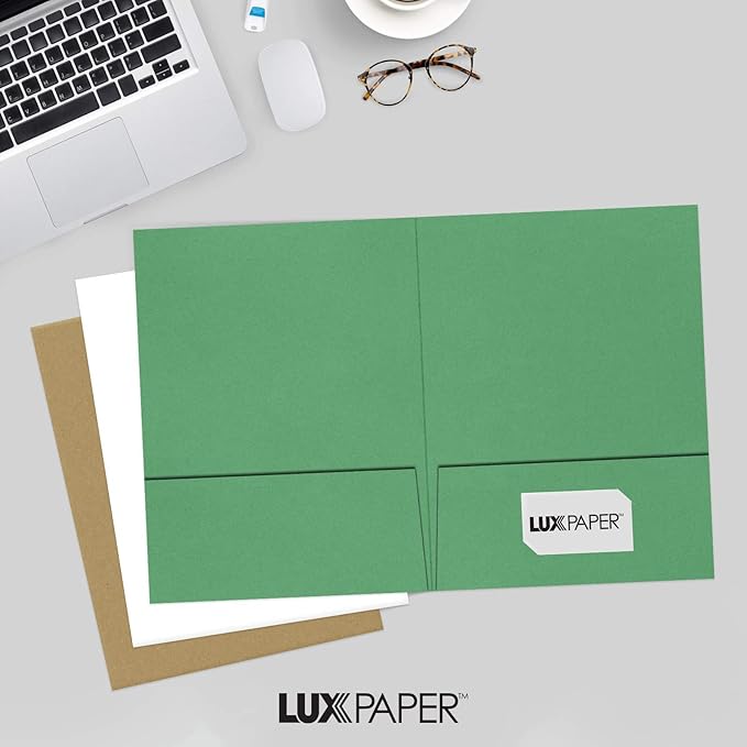 LUXPaper 9" x 12" Presentation Folders | Two Pocket | Holiday Green | 100lb. Cover | 10 Qty