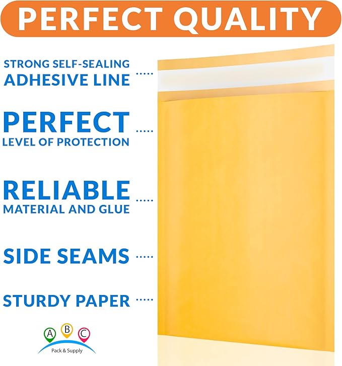ABC PACK & SUPPLY Gold Kraft Bubble Mailer Envelopes, 10.5 x 15 Inches. 25 Pack Mail Padded Envelopes Self Seal. Kraft Bubble Mailers. Tear-Resistant Mailing Envelope Padded. Sturdy Paper Mailer