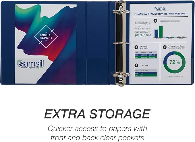 Samsill Durable 3 inch 3 Ring Binder, Made in USA, D Ring Binder, FSC 100% Recycled Chipboard, Blue, 12 Pack