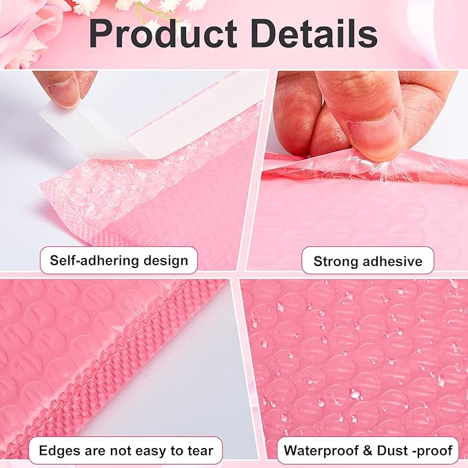 Henoyso 30 Pcs Extra Large Bubble Mailers 14 x 19 Inches Resealable Padded Envelopes Waterproof Shipping Bags Poly Padded Mailers Bulk for Mailing Packaging Small Business(Pink)
