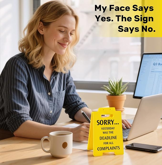 Funny Office Desk Decor Sign, Funny Desk Accessories for Work, Office Signs Cubicle Decor Birthday Gifts for Boss Lady, Men, Women, Coworkers, Teacher, Principal, Manager