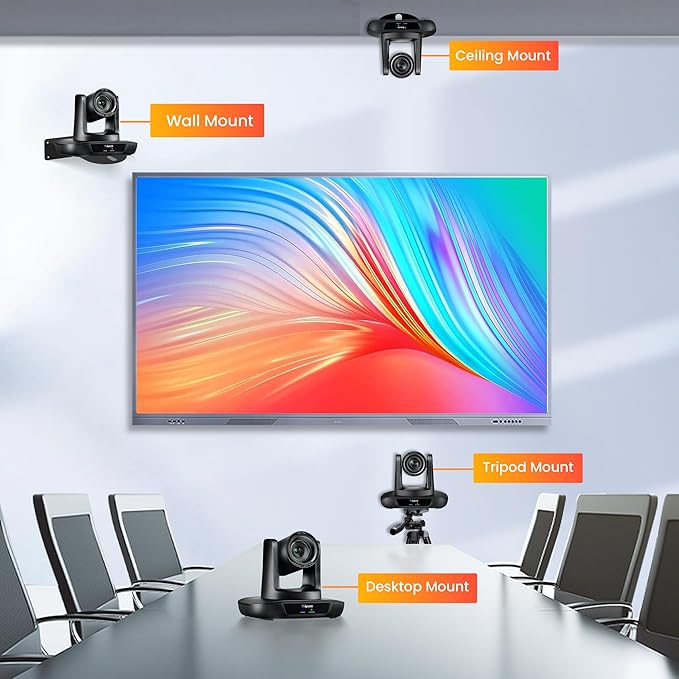 PTZ Camera 4K Conference Room Camera USB3.0/HDMI Live Streaming 12X Optical Zoom Wide Angle for Video Conferencing Church Services Education Medical Work with Zoom Webex OBS YouTube Facebook