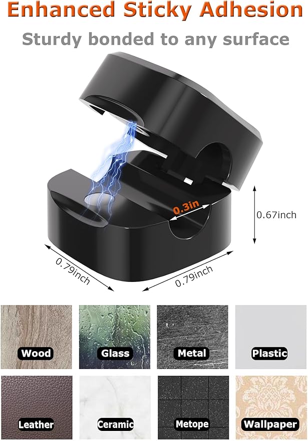 Magnetic Cable Clips, Adjustable Cord Holder Management, Adhesive Wire Keeper Organizer for Home Office Desk Phone PC Car Wall Desktop Nightstand Appliance (9-Pack Black)