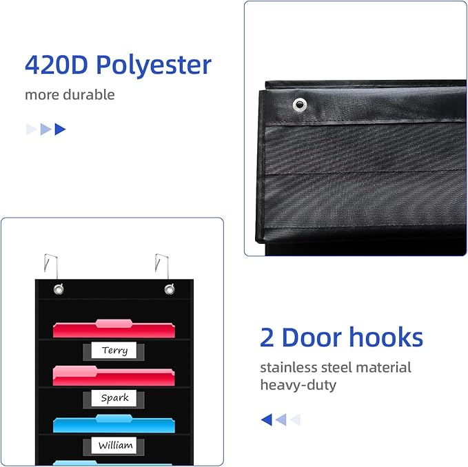REGELETO 12 Pockets File Storage Pocket Chart with 12 Nametag Pockets,Hanging Wall File Organizer for Classroom and Office, Organize Your Assignments, Files, Scrapbooks, Paper (Black)